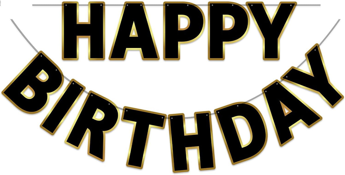 Pre-Strung Happy Birthday Banner - Black Gold