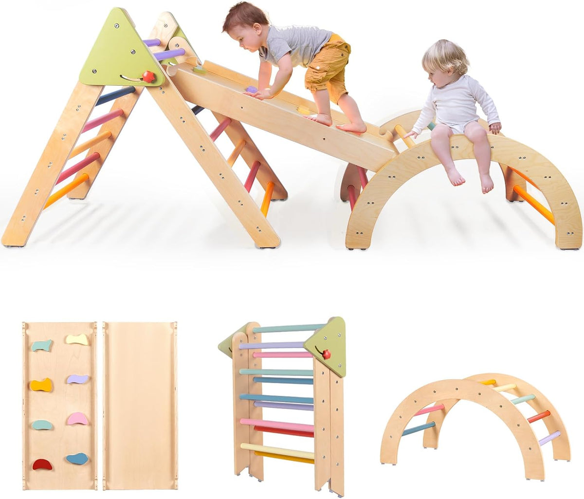 LOL-FUN Foldable Pikler Triangle Climbing Toy with Slide for Toddlers