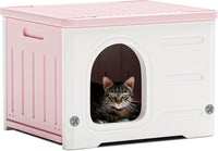 Plastic Cat House for Outdoor Indoor Use - Pink-L