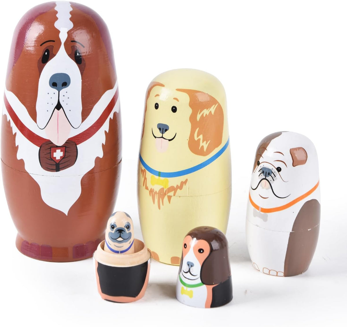 Russian Nesting Dolls, Bear Wooden Stacking Set - Dog