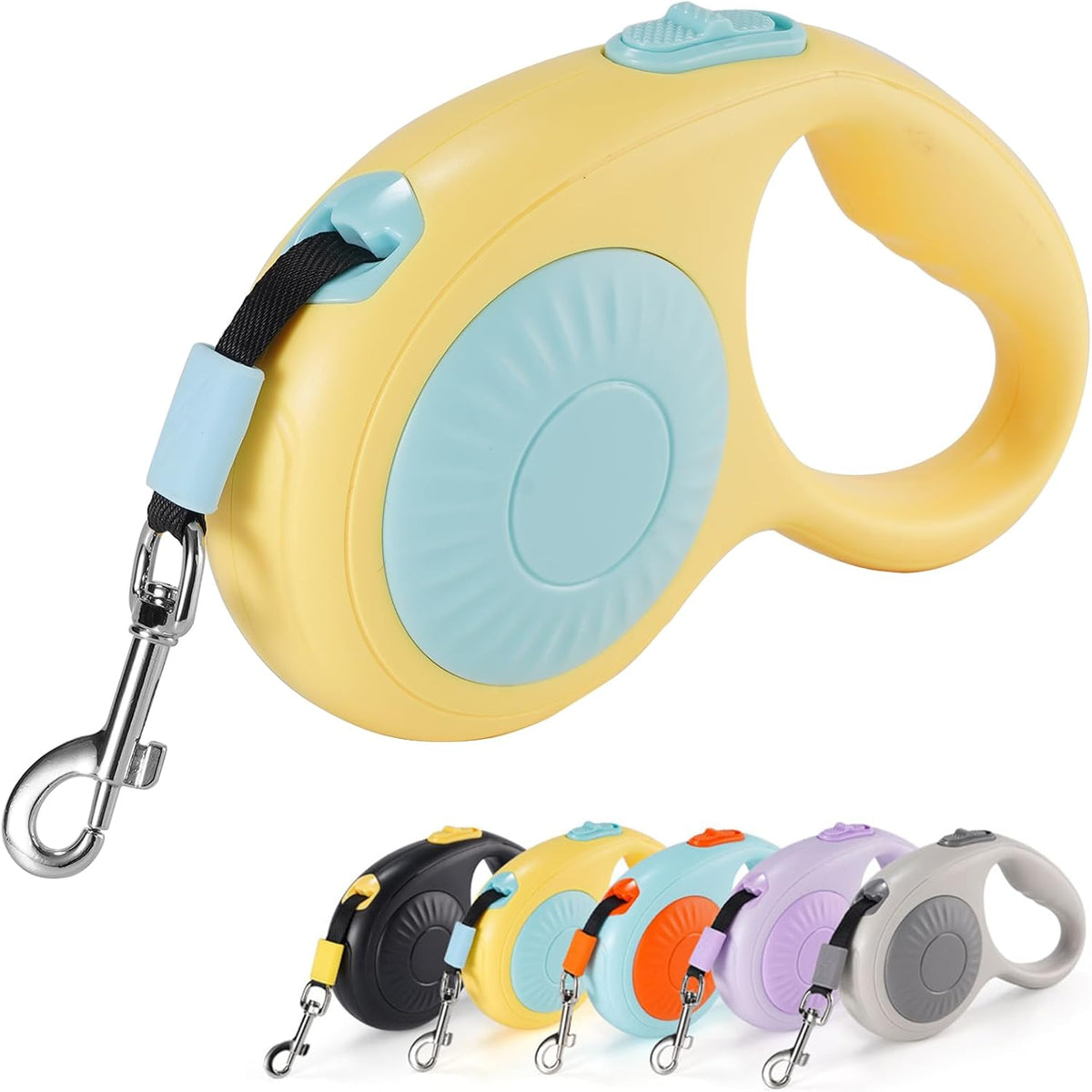 JSXD 360° Tangle-Free Retractable Dog Leash with One-Handed Brake - Yellow / 10 ft