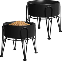 Elevated Dog Bowls, Ceramic Raised Dog Bowl Set with Anti-Slip and Non-Tip Metal Stand, 2 Pack Pet - Black / 7.6 Cups | 2 Pack | For Large Dogs