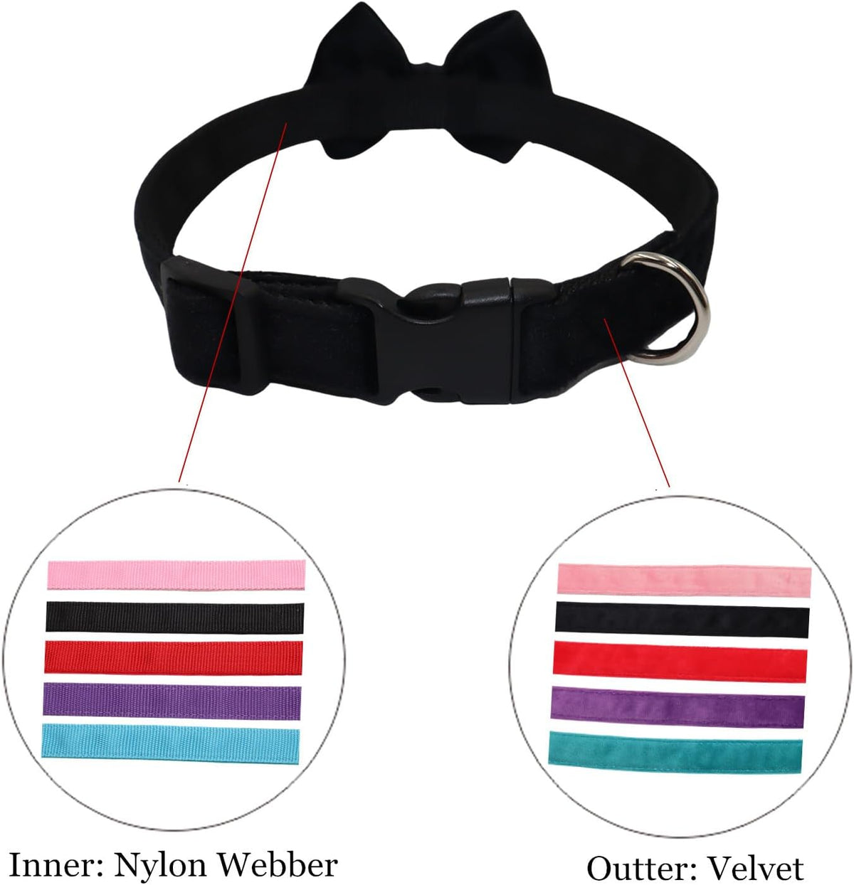 Dog Collar with Bowtie Soft Velvet Material with Quick Release Buckle - S / Black - image 2