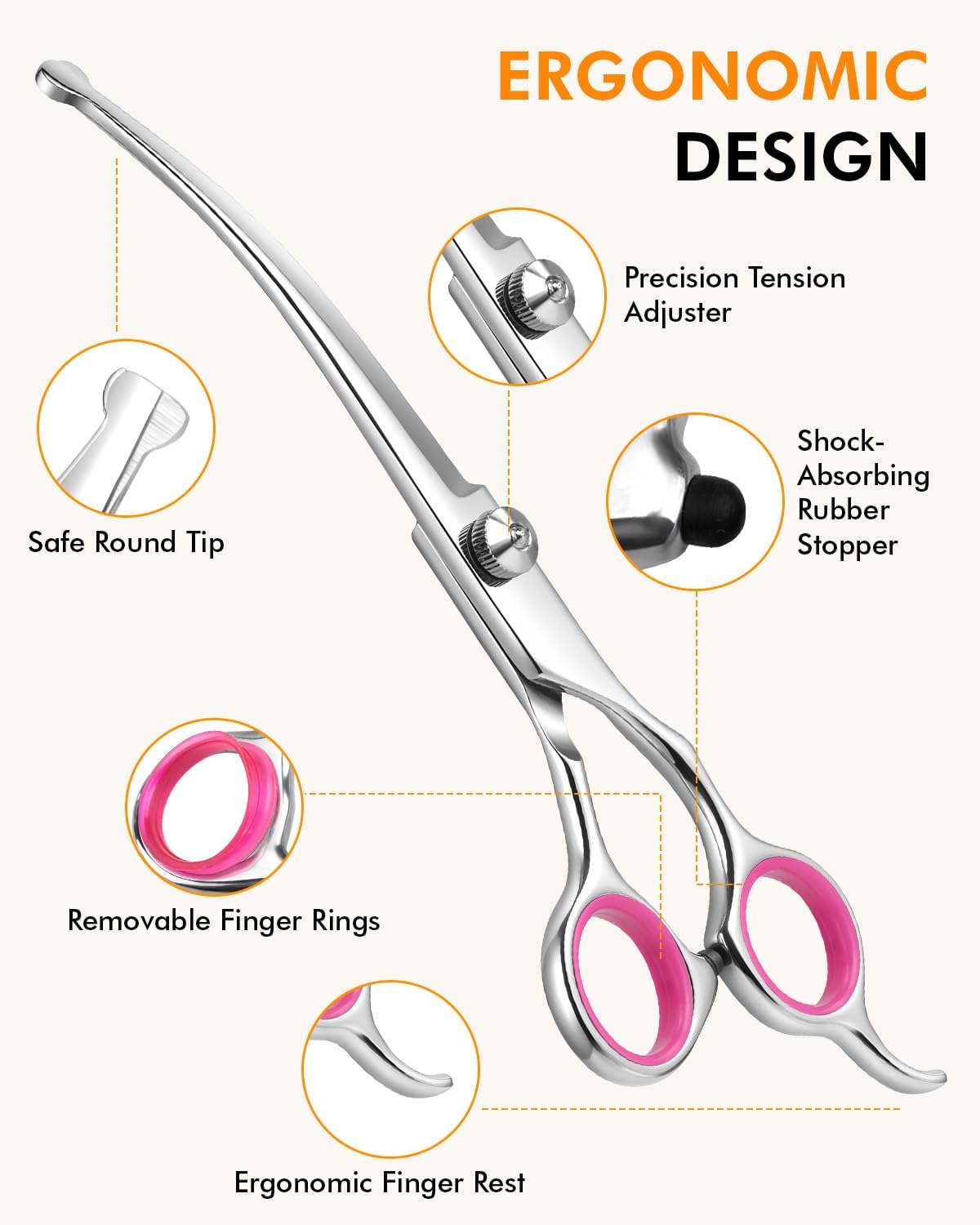 6-in-1 Dog Grooming Scissors - Pink Curved - image 3