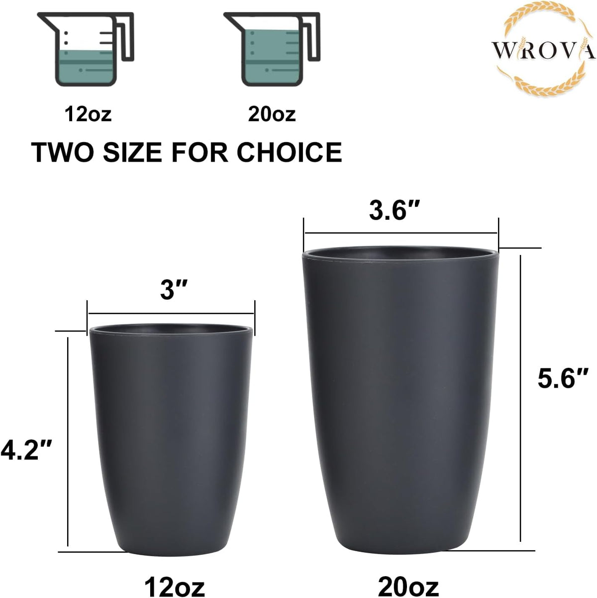 Wrova set of 8 black reusable wheat straw cups, 20 oz, stackable - view 24