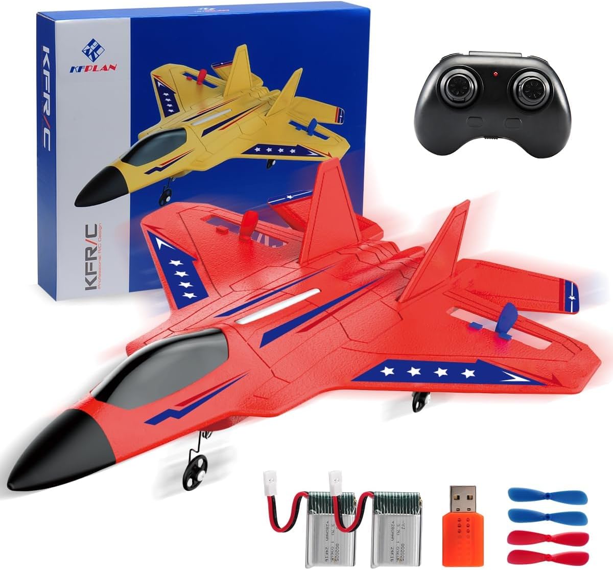 ANTSIR F-22 RC Airplane, 2.4GHz Easy to Fly Foam RC Plane - Red F22-2 Batteries Kf