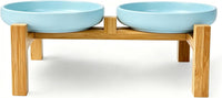 Ceramic Cat Bowls, Shallow Cat Dishes for Food and Water - Sky blue elevated