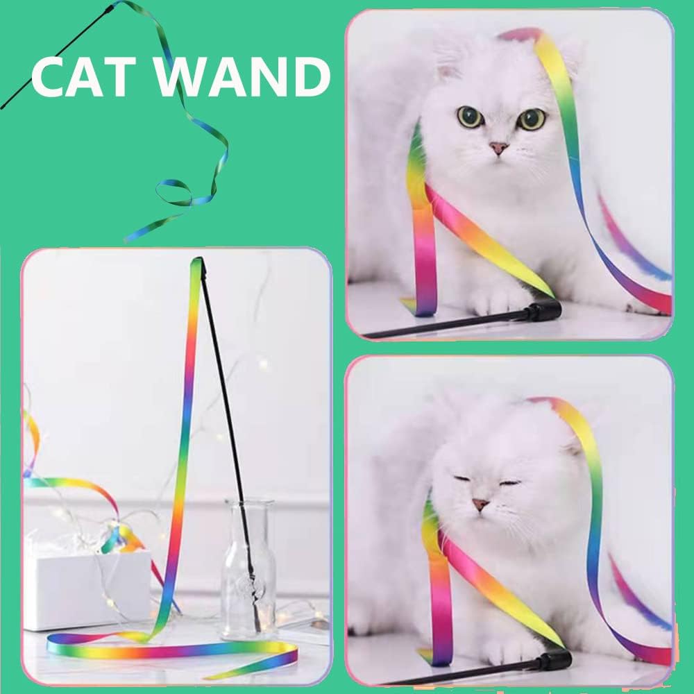 LASOCUHOO Interactive Cat Wand Toys Interactive Cat Teaser Wand - Greenrainbow - image 2