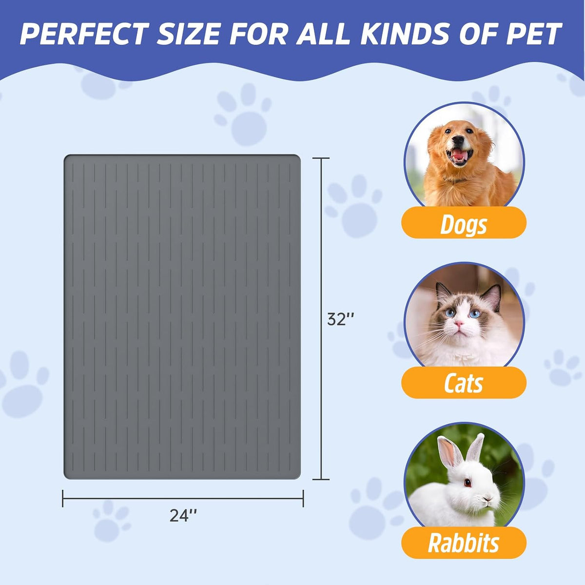 Large Dog Mats for Food and Water - Gray / 32"L x 24"W - image 2