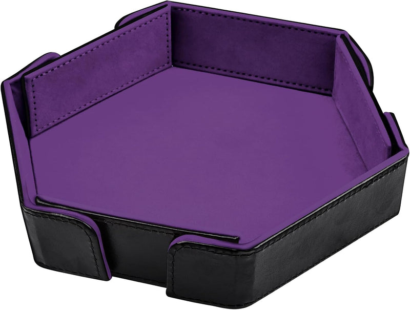 SIQUK magnetic folding hexagon dice tray in PU leather with velvet lining