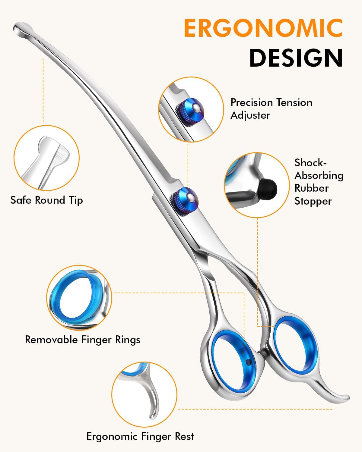 6-in-1 Dog Grooming Scissors - Blue Curved - image 3