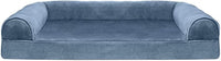 Furhaven Cooling Gel Dog Bed for Large/Medium Dogs w/ Removable Bolsters & Washable Cover, For Dogs Up to 55 lbs - Faux Fur & Velvet Sofa - Harbor Blue, Large