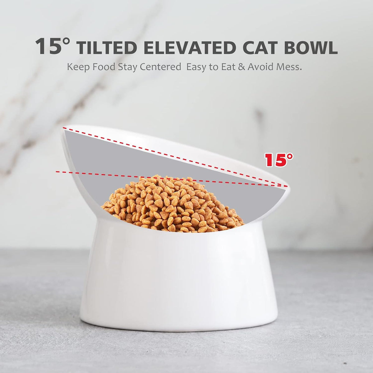 Elevated Cat Bowls, 15° Tilted Ceramic Cat Food Bowl - White / Large - image 4
