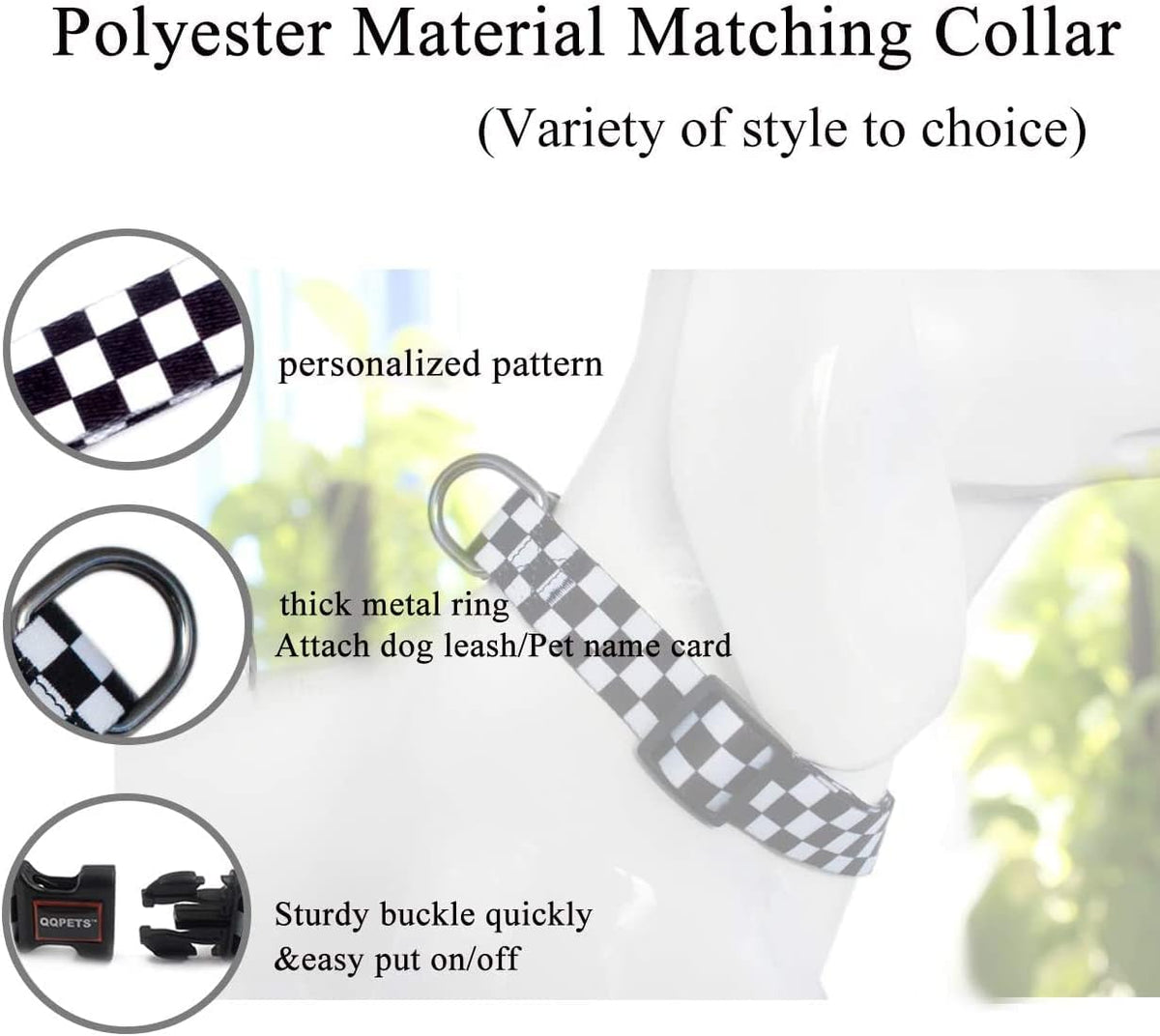 Roses&Poetry Reflective Dog Collar with Gradient Mistyrose - L / Checkered - image 4