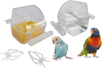 2 Pack Bird Feeders for Cage No Mess Parakeet Food Bowl with Cover - Clear Transparent