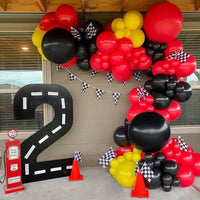 YOELVN race car party cones, six orange 7 inch traffic cones holding checkered flags - view 18
