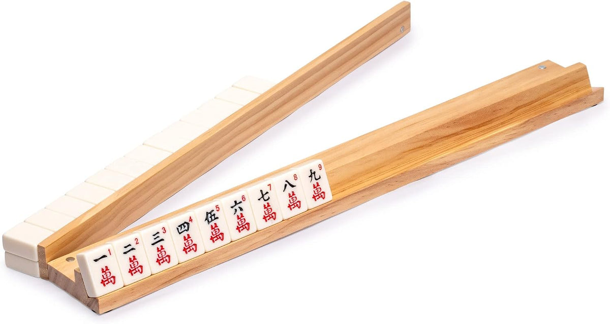 Yellow Mountain Imports chestnut wooden mahjong racks with magnetic pushers, set of 4, 18 inches - view 3