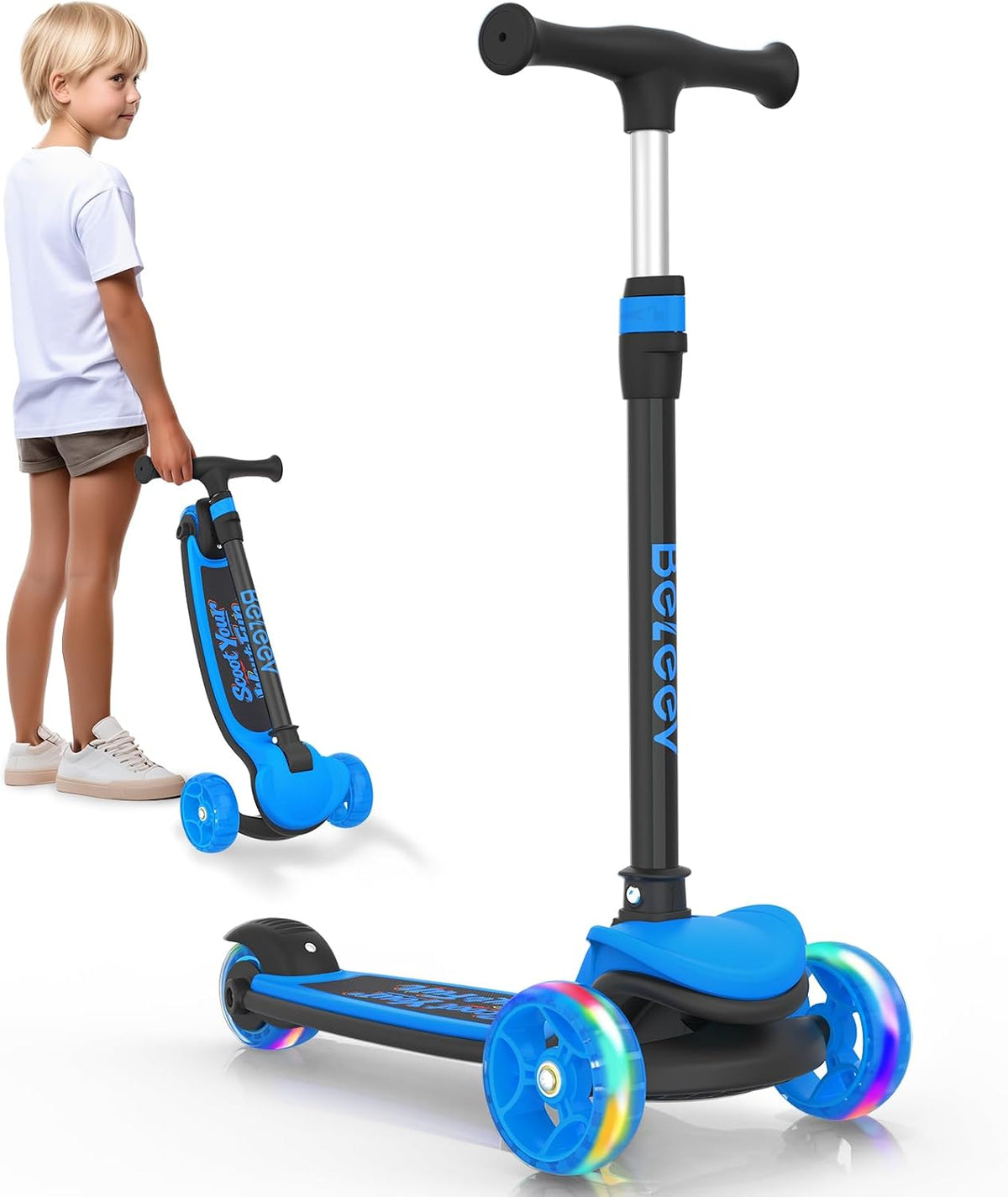 BELEEV A8 Scooter for Kids Ages 3-12 - Black Azure