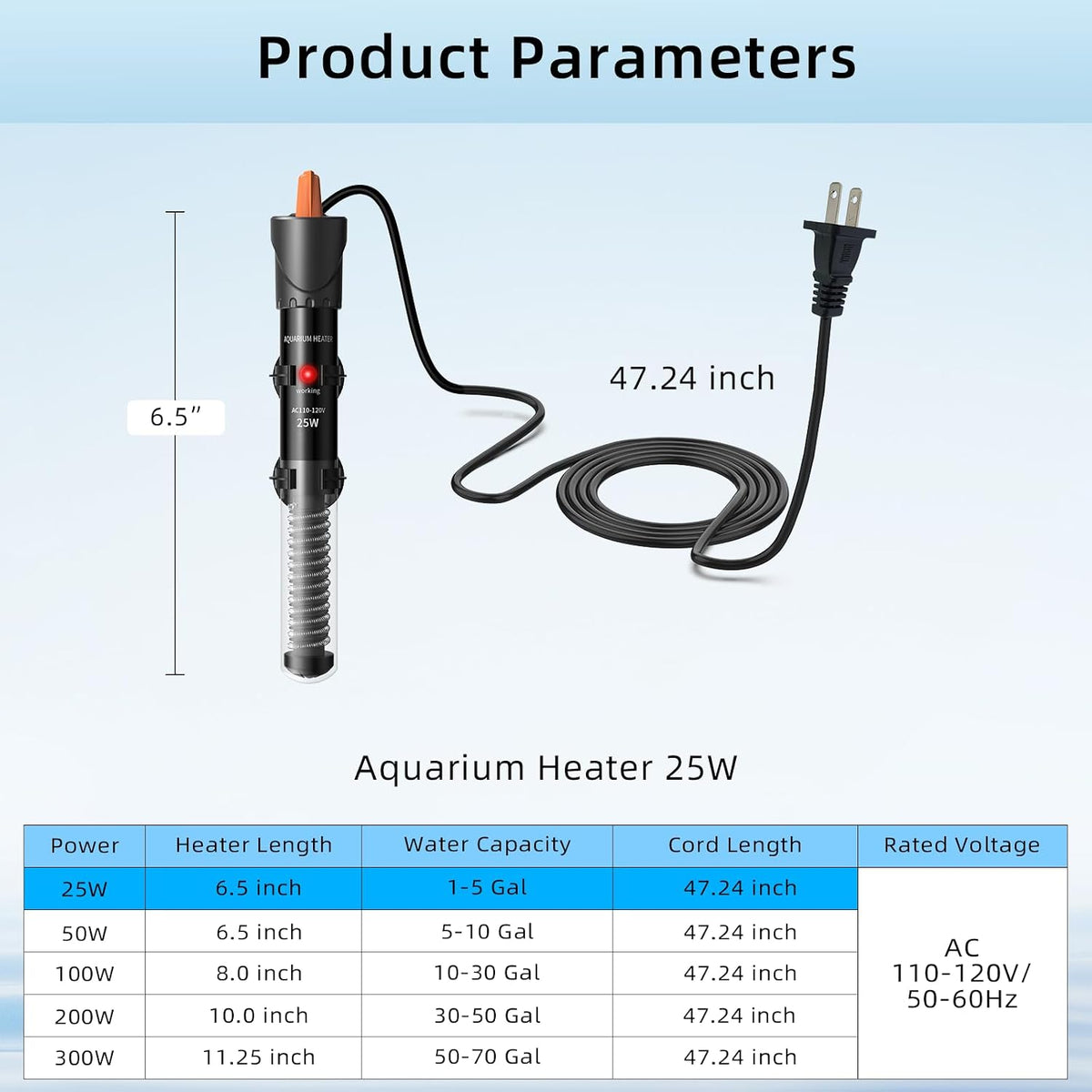 HiTauing Aquarium Heater 25W/50W/100W/200W/300W - 25W for 1-5 gallon - image 2
