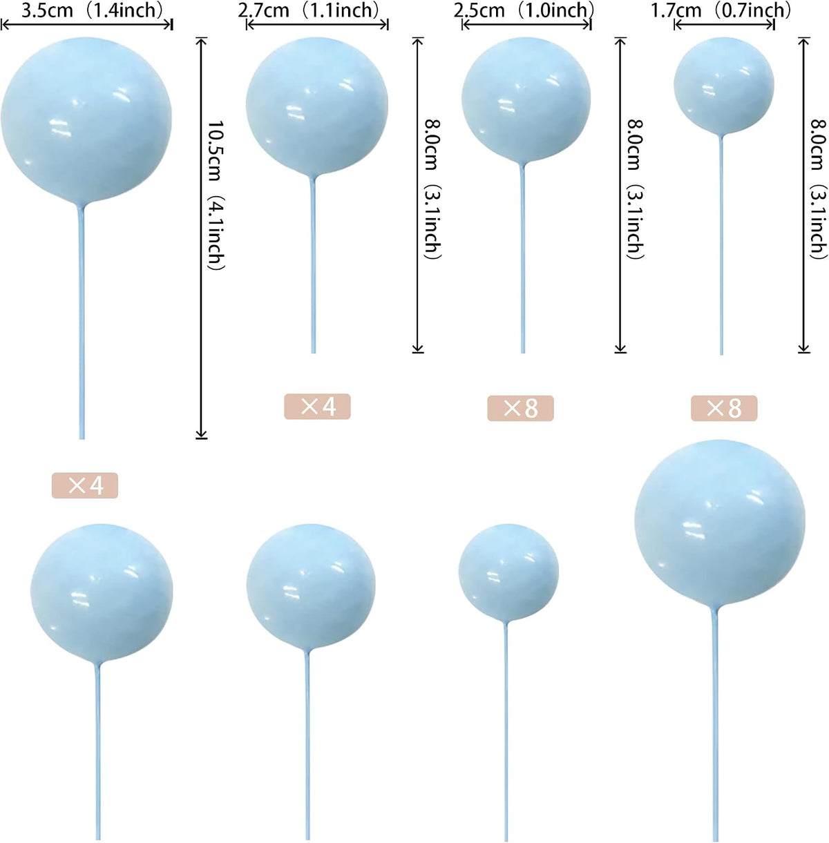 ZHUOWEISM ball cake toppers, 24 mini balloon picks in blue, gold and white - view 29