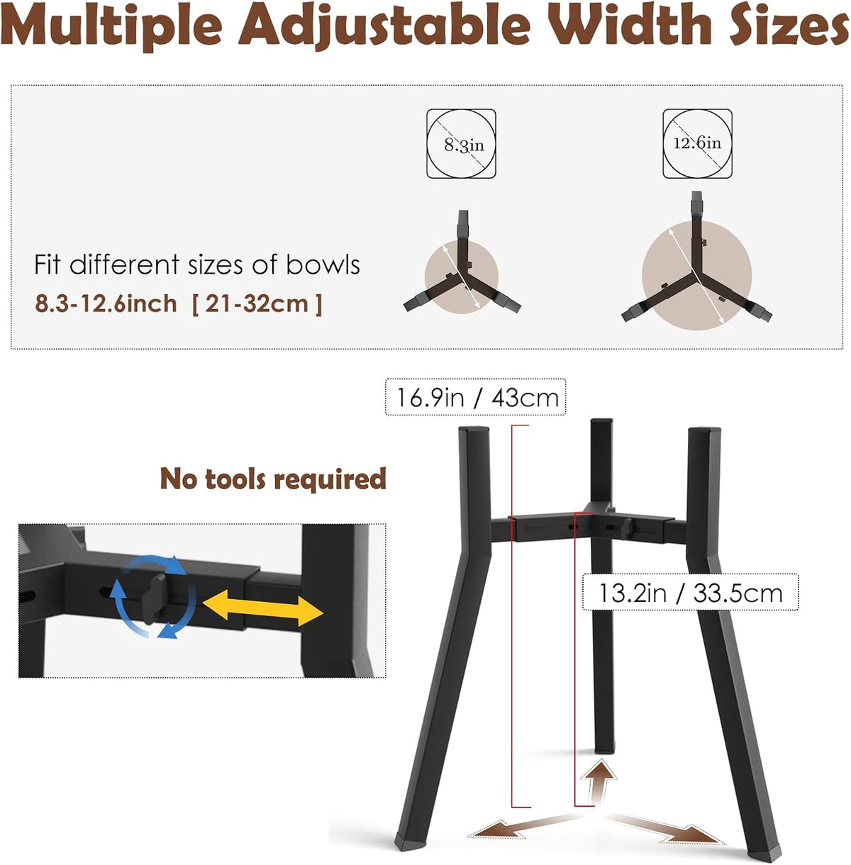 SHAINFUN Adjustable Metal Raised Stand for Large & XL Breeds - Black-FX / Height: 16.9", Width: 8.3-12.6" - image 3