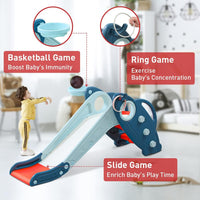 Onasti Kids Slide for Toddlers Age 1-3 with Basketball Hoop & Ring - Blue - image 2