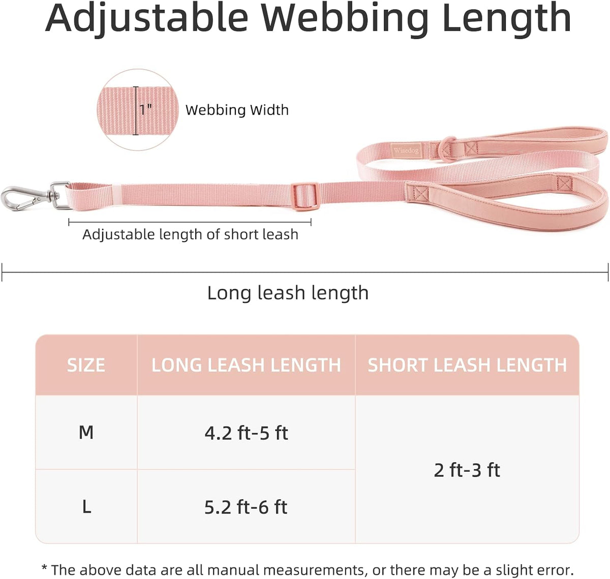 Wisedog Two Handles Dog Leash, Lilac - Gossamer Pink / M - image 2