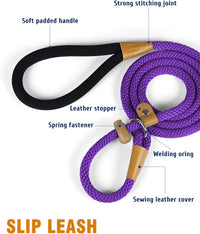 Dog Leash Slip Lead Braided Rope Pet Training Loop Leashes 5ft 6ft 8ft – Essentials for Dogs - Purple / 2PCS Slip Lead-1/2in x 5ft Large - image 3