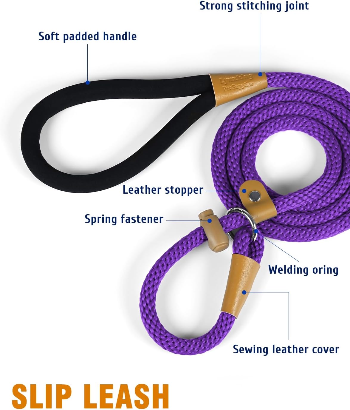 Dog Leash Slip Lead Braided Rope Pet Training Loop Leashes 5ft 6ft 8ft – Essentials for Dogs - Purple / 2PCS Slip Lead-1/2in x 5ft Large - image 3