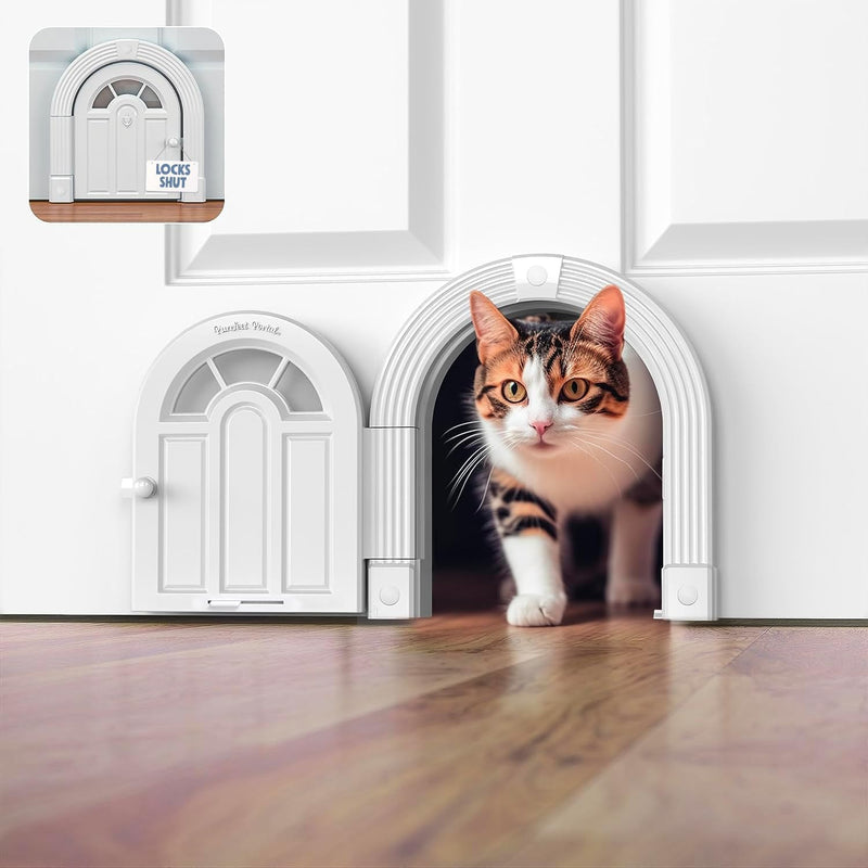 Purrfect Portal Meow Manor Cat Door Interior Door, No-Flap - White