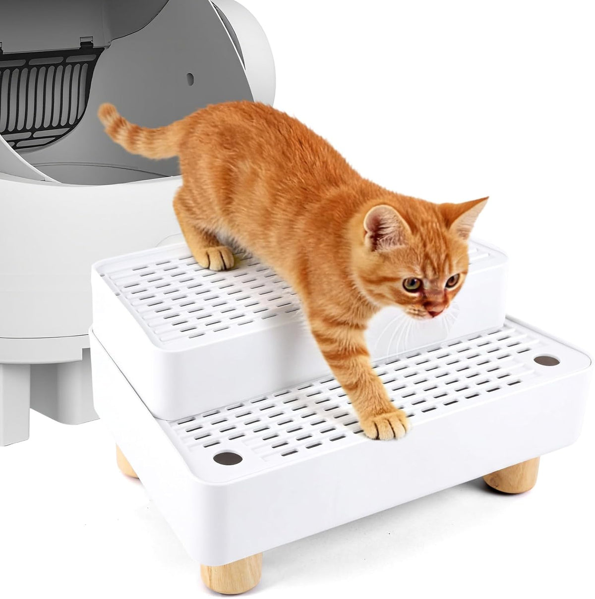 Adjustable Litter Box Step, Cat Ramp for Litter Box, 2 Steps - White / 2 step