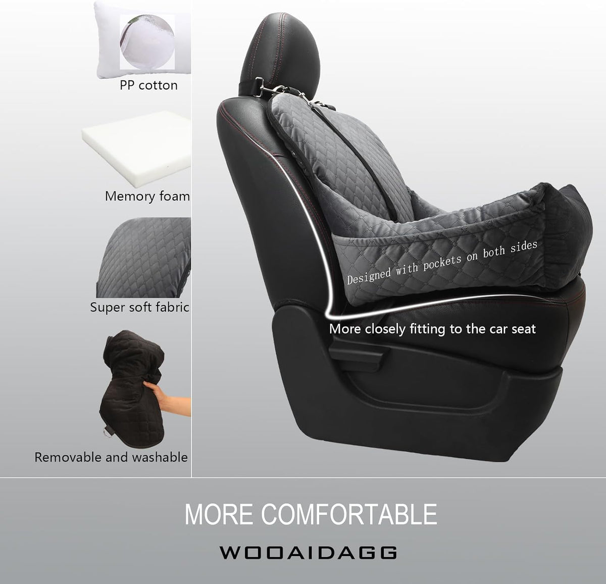 WOOAIDAGG Dog Car Seat for Small Dogs, Ultra-Soft Fabric - Grey - image 2