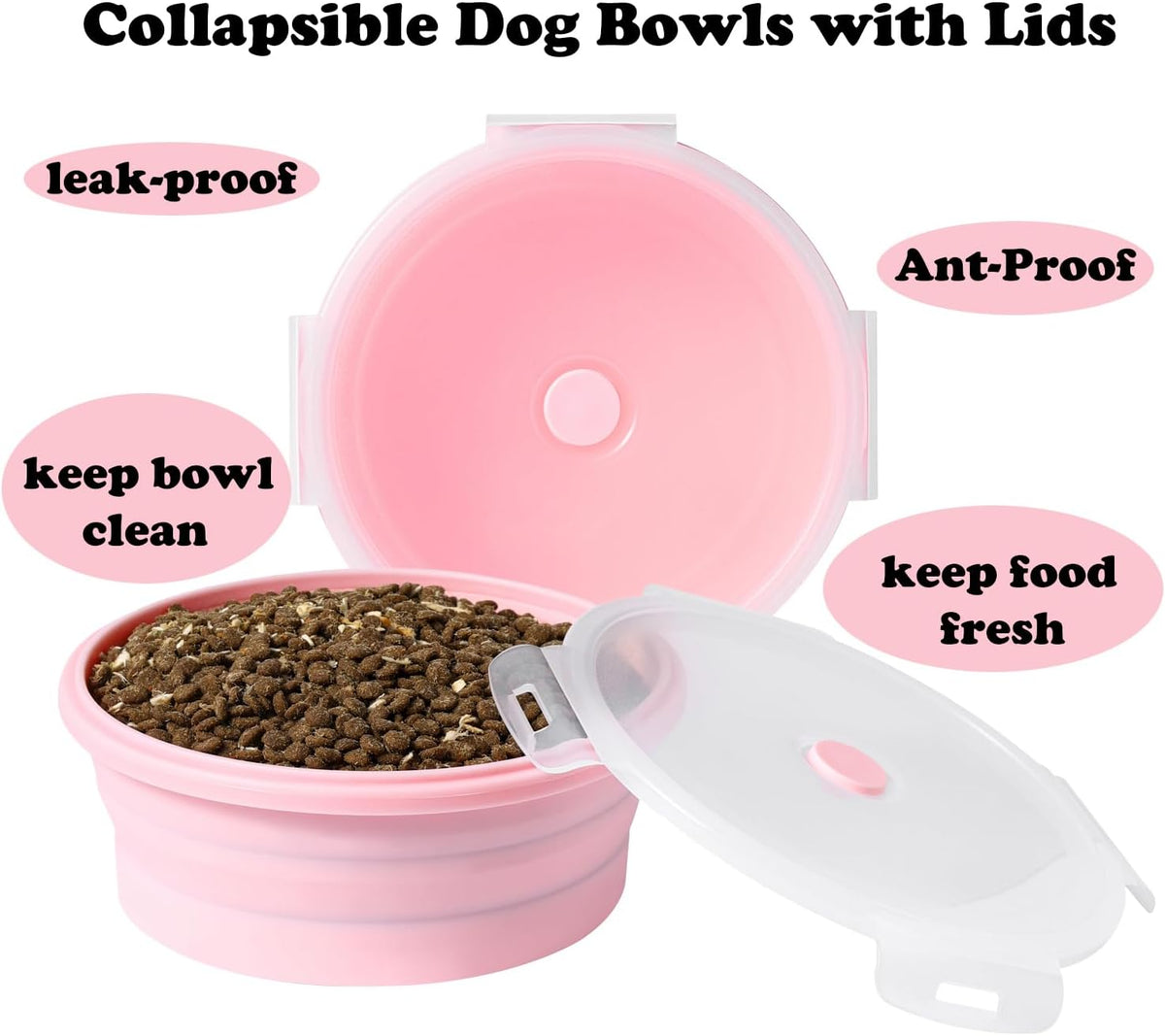Joyinjojo Collapsible Dog Bowls with Lids - Large / Pink - image 4