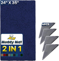 Muddy Mat | Absorbent Microfiber Chenille Door Mat Grey 24" x 35" with Heavy Duty Non-Slip Rug - 24" x 35" / Navy Blue