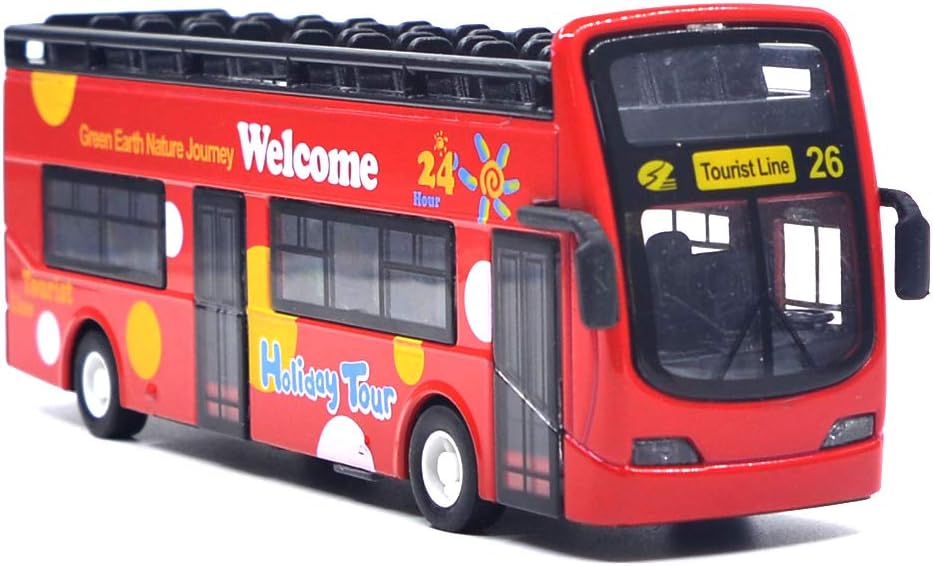 Ailejia red open top double decker sightseeing bus toy with alloy body - view 3