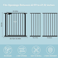 WAOWAO Triple Lock Baby Gate Extra Wide 62.59-67.32" Pressure Mounted Walk Through Swing Auto Close Safety Black Metal Dog Pet Puppy Cat for Stairs,Doorways,Kitchen