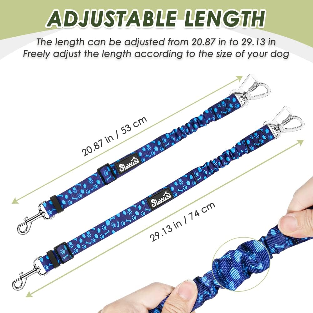 SlowTon Dog Seatbelt, 2 Pack Adjustable Heavy Duty Dog Safety Seat Belt – Essentials for Dogs - Blue / Seatbelt Clip + Carabiner - image 4