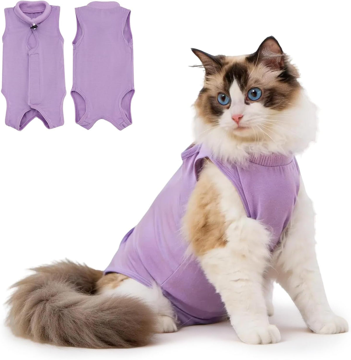 Purple Avont cat recovery suit size M in breathable cotton