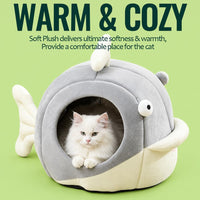 Cat Beds for Indoor Cats-Rabbit-Shaped Cat Cave Bed with Hanging Toy - Dolphin Gray / Dolphin / L - image 4