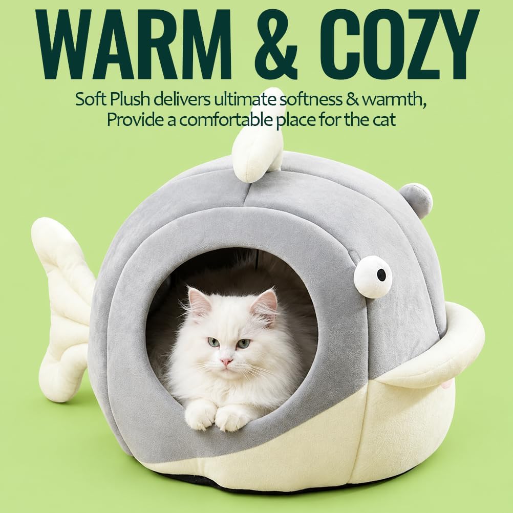 Cat Beds for Indoor Cats-Rabbit-Shaped Cat Cave Bed with Hanging Toy - Dolphin Gray / Dolphin / L - image 4