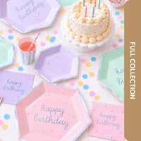 Harlow and Grey Sprinkles happy birthday napkins in pastel pink, mint and purple with holographic fo - view 4