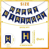 Happy Birthday Banner,Pre-Strung Black and Gold Party Decorations，16ft Pre-Strung Hanging Sign - blue - image 3