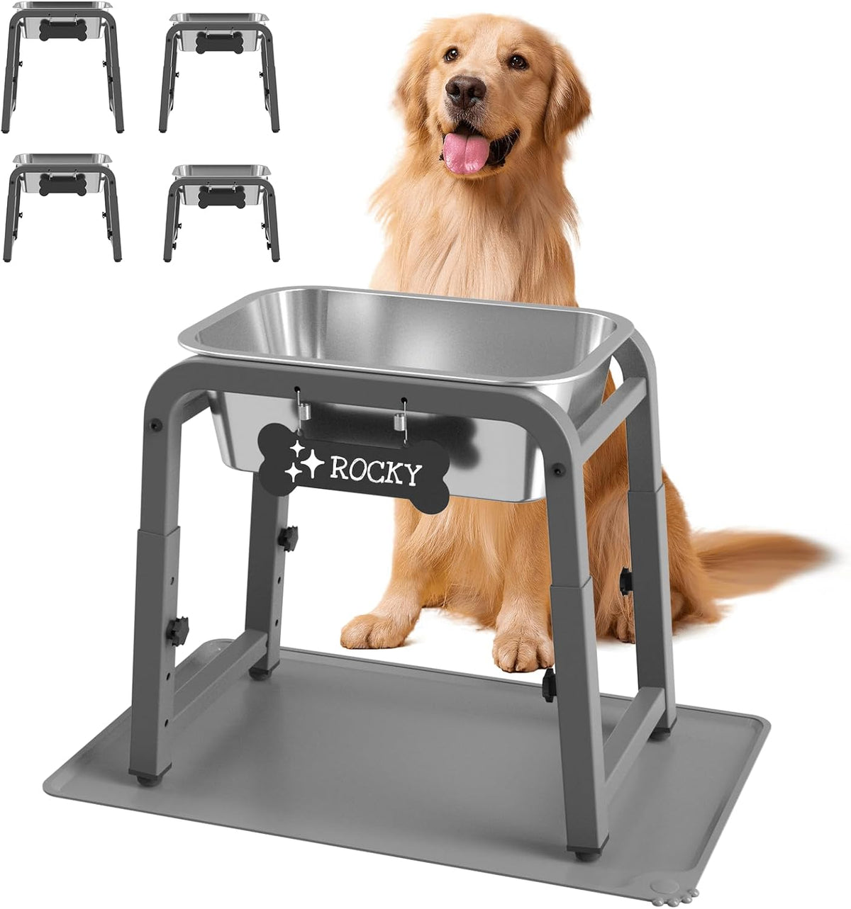 1.2 Gallon Elevated Large Dog Water Bowl with Mat - Grey-1.2 gal & mat / Height: 11.4-16.7"