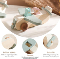 Ibwaae wooden airplane toy for toddlers, beech wood push along plane - view 5