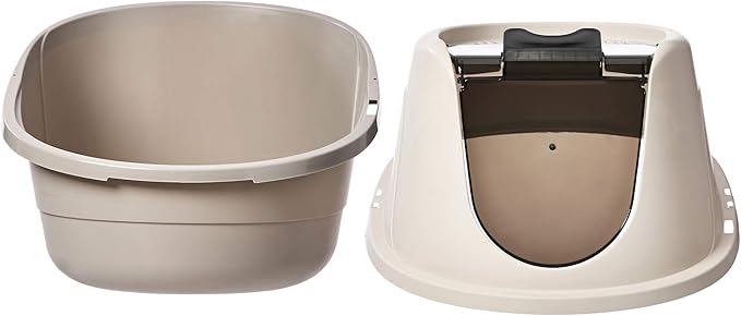 Amazon Basics No-Mess Hooded Enclosed Cat Litter Box, Large, Multicolor, 24 in x 18 in x 17 in