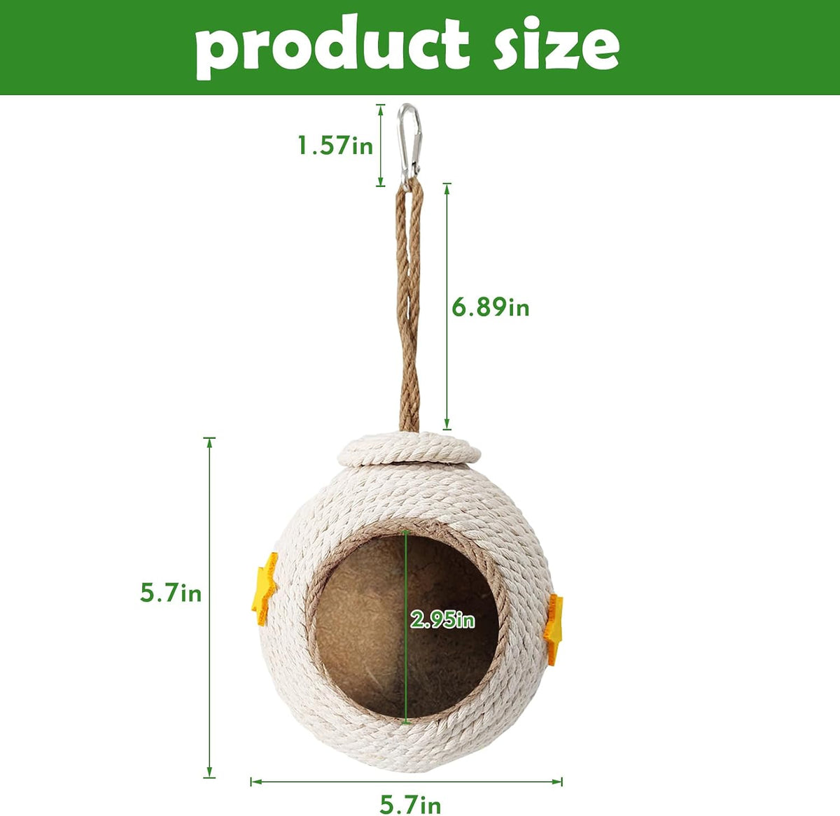 Natural Coconut Hide with Ladder Perches Hanging Bird House Toy - 1pc Coconut Shell with White Rope on the Surface - image 3