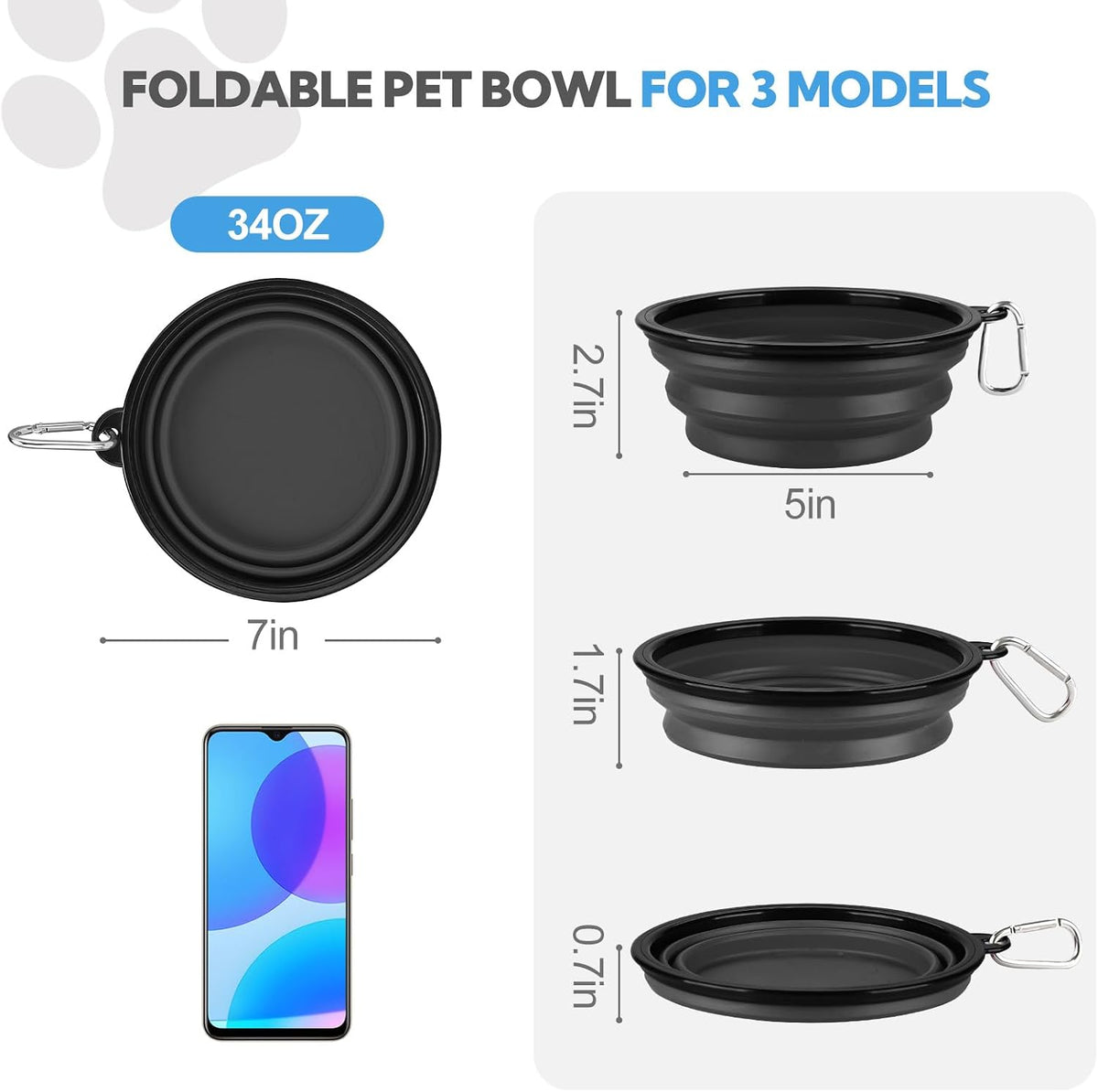 Collapsible Dog Bowl for Travel - Large / Blue+Black - image 2