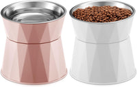 Lallisa 2 Pcs Elevated Cat Bowls, Adjustable Raised Feeder - Pink, White