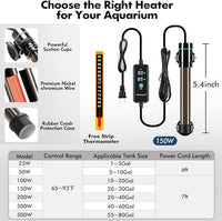Orlushy 150W Submersible Aquarium Heater, Adjustable Fish Tank Heater with Digital Display External Controller, Overheat Protection and Free Thermometer for 20-30 Gallons Freshwater and Saltwater Tank