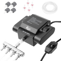 AQQA Aquarium Air Pump Powerful Pond Aerator Oxygen Pump 4 Outlets Adjustable Hydroponic Air Bubbler Pump with Air Stone Tube Air Valves for Up to 1000Gal (15W,356GPH)